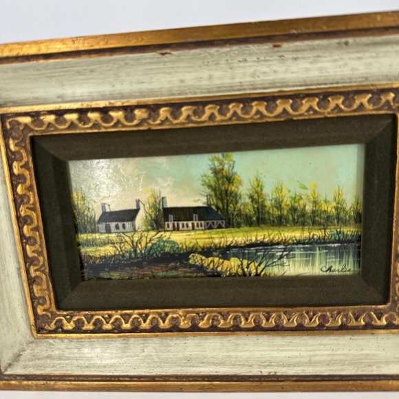 Vintage Framed Painting on Board-Rural European Landscape Scene-Signed - Picture 2 of 9